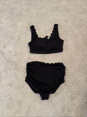 Black Scallop Trim Two-Piece Maternity Bikini